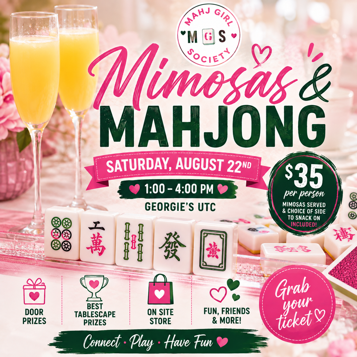 Mimosas & Mahjong at Georgie’s UTC — Saturday, August 22 | 1–4 PM