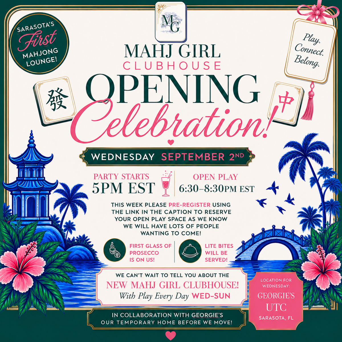 Mahj Girl Clubhouse Opening Night Open Play | Wednesday, September 2 | Georgie’s UTC