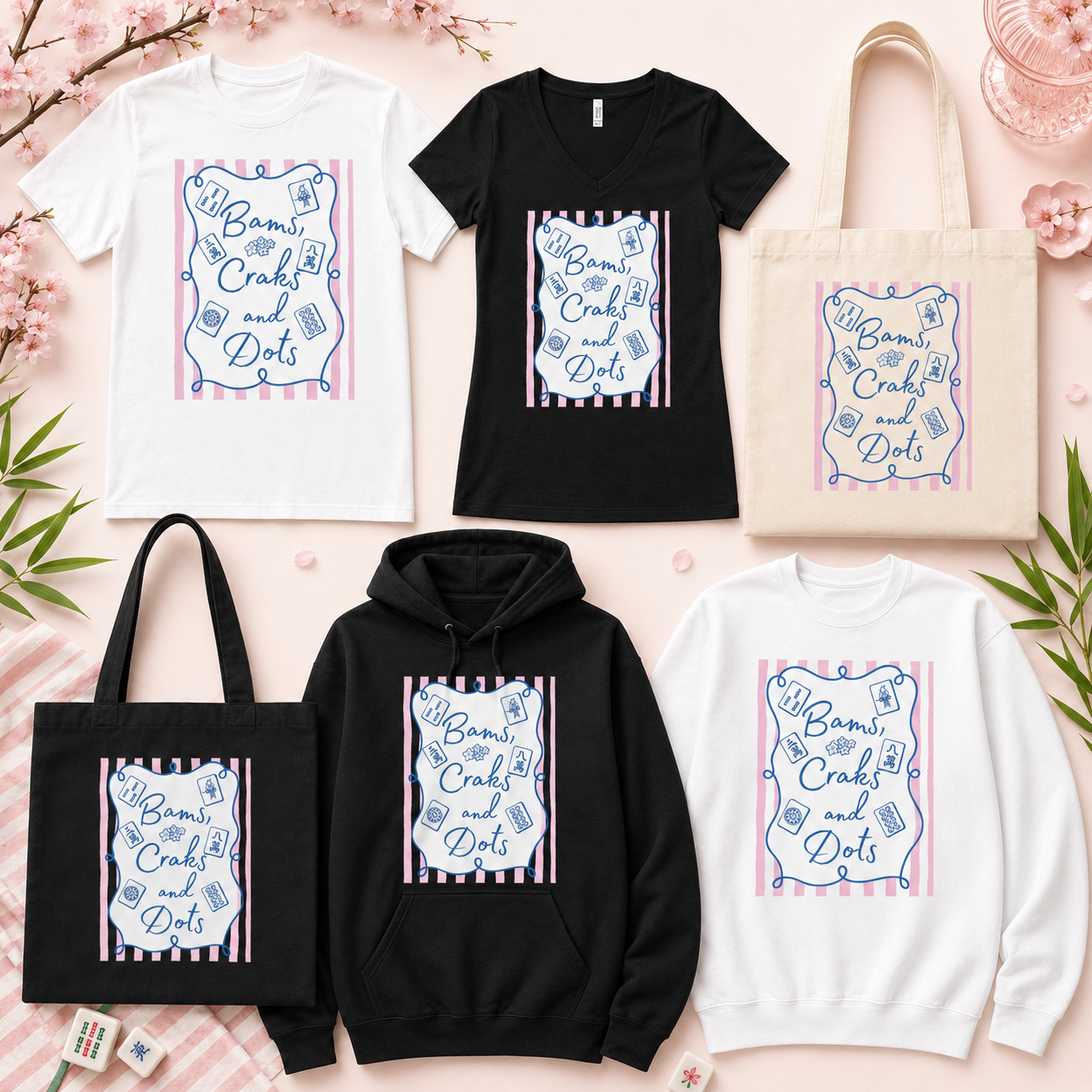 Bams, Craks & Dots Pink Stripe Mahjong Apparel