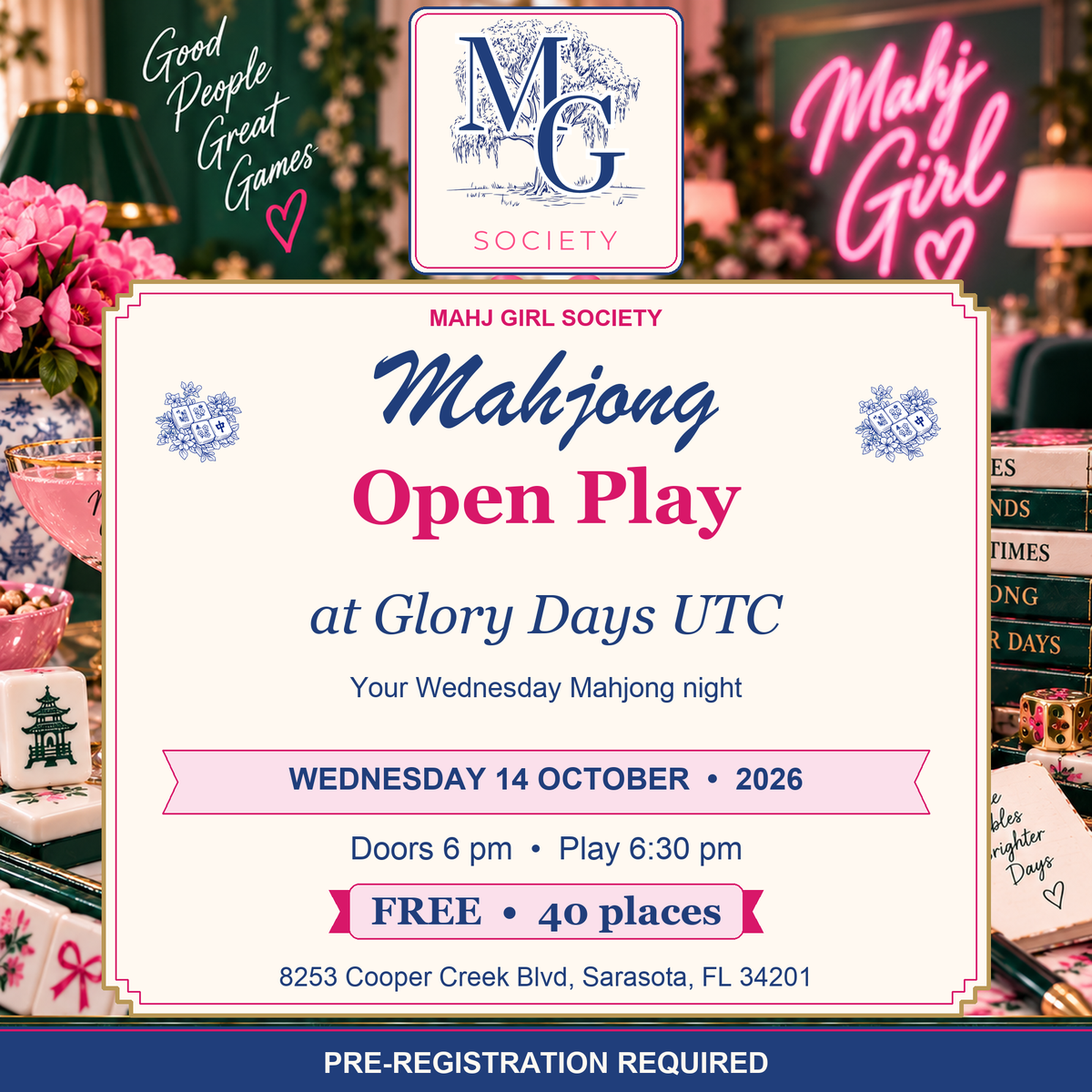 Mahjong Open Play at Glory Days | Wednesday, October 14 | 6:30 PM