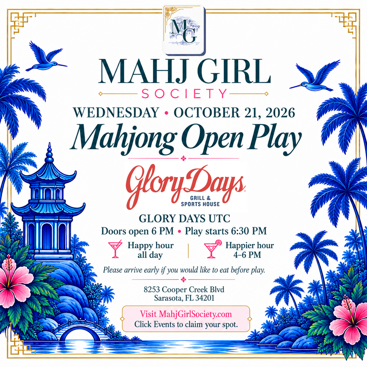 Mahjong Open Play at Glory Days UTC | Wednesday, October 21 | 6:30 PM