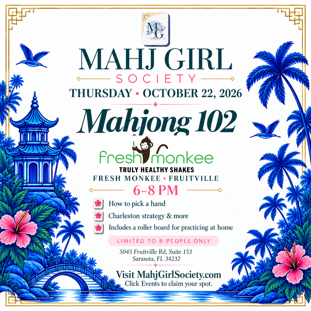 Mahjong 102 at Fresh Monkee Fruitville | Thursday, October 22 | 6–8 PM